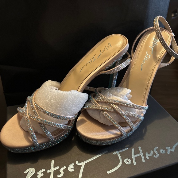Betsey Johnson Champagne Rhinestone Sandals - Size 9 1/2 - Picture 1 of 4